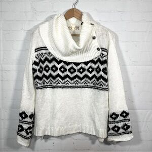 Pink Republic Cowl Neck Aztec Sweater Womens Size Large Ivory Lightweight